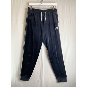 Nike Women's M Velour Joggers Black Velvet Track Pants Drawstring Lounge Fit